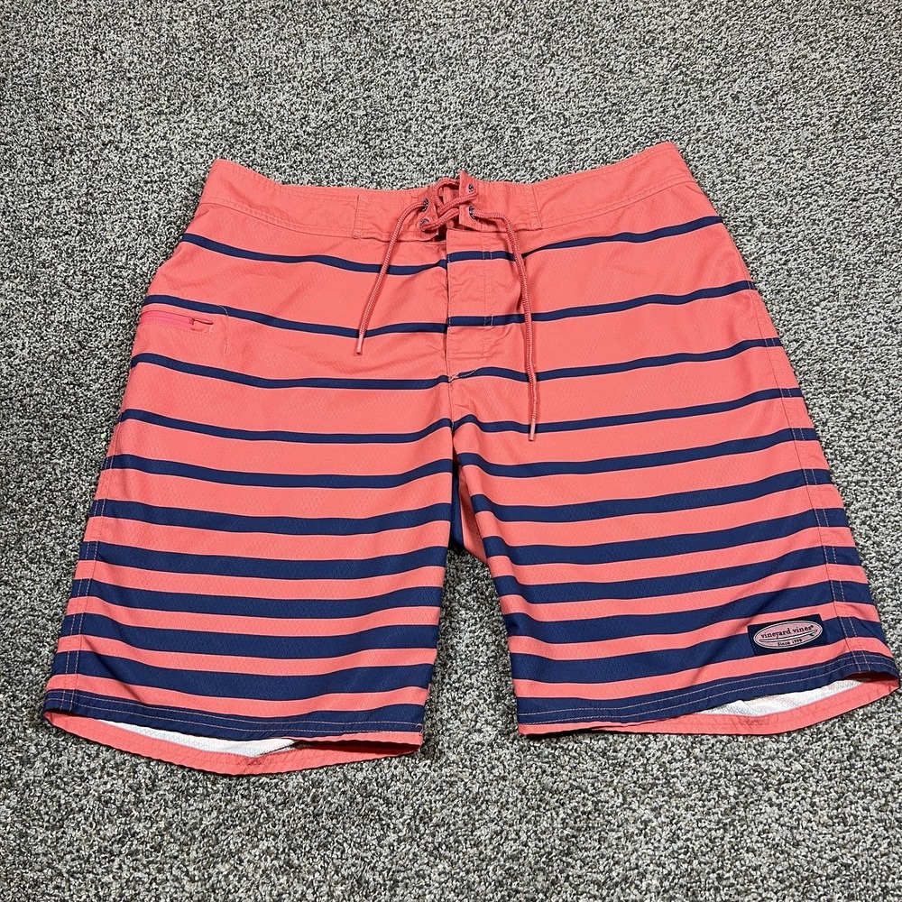 Vineyard‎ Vines Swim Trunks Mens 34 Red Coral 9" Unlined Board Shorts Zip Pocket